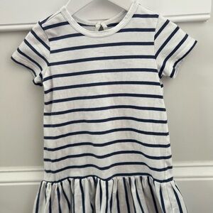 Primary White & Navy Striped Short-Sleeve Dress